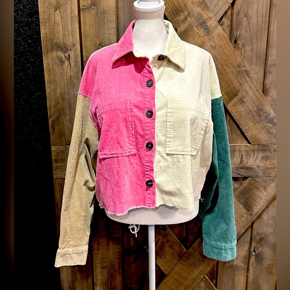 NWT Mainstrip Color Block Corduroy Cropped Shacket - Picture 2 of 15